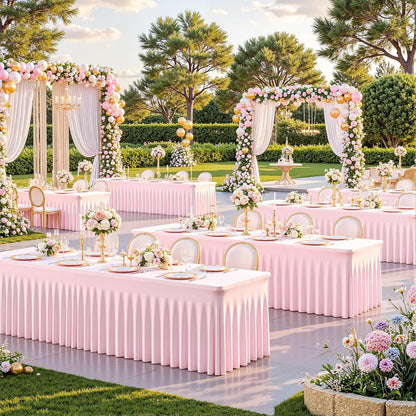 6ft Pink Spandex Tablecloths for Rectangle Tables Wrinkle Free Pink Table Cloth Rectangle Stretch Fitted Table Cover with Skirt for Baby Shower Girl Birthday Party Wedding Banquet Buffet Event