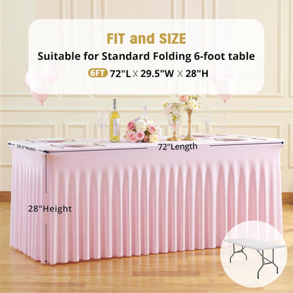 6ft Pink Spandex Tablecloths for Rectangle Tables Wrinkle Free Pink Table Cloth Rectangle Stretch Fitted Table Cover with Skirt for Baby Shower Girl Birthday Party Wedding Banquet Buffet Event