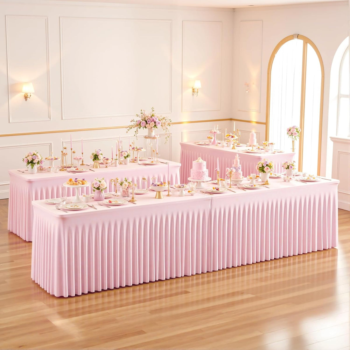 6ft Pink Spandex Tablecloths for Rectangle Tables Wrinkle Free Pink Table Cloth Rectangle Stretch Fitted Table Cover with Skirt for Baby Shower Girl Birthday Party Wedding Banquet Buffet Event