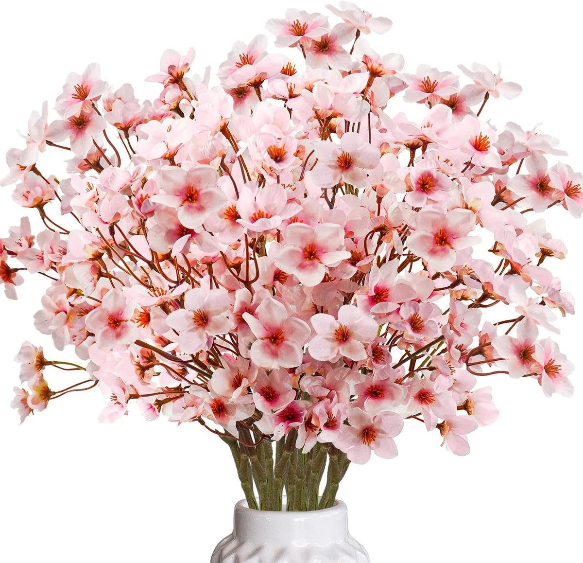 obbsie 24Pcs Artificial Cherry Blossom Flower, Faux Silk Peach Blossom Branches Fake Plum Blossom Flowers Stems Arrangements for DIY Home Wedding Table Centerpieces Vase Decor