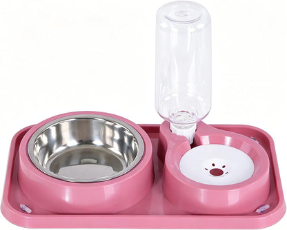 Non-Slip Dog Cat Food and Water Bowls Set with Water Dispenser