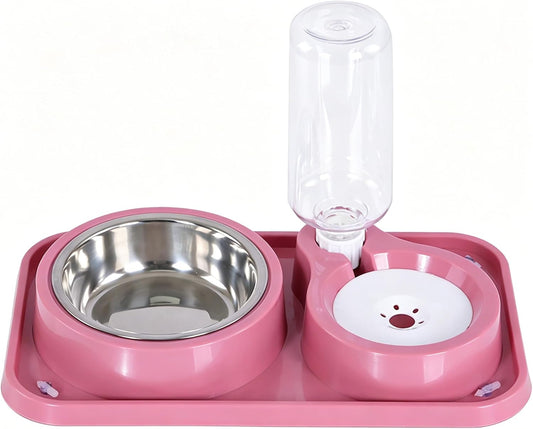 Non-Slip Dog Cat Food and Water Bowls Set with Water Dispenser