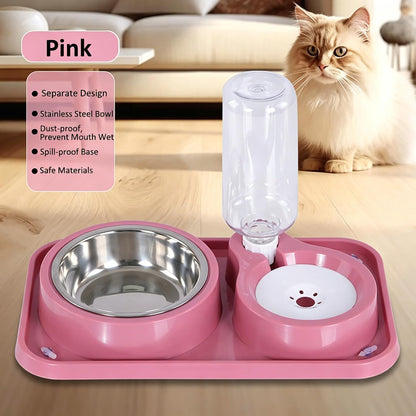 Non-Slip Dog Cat Food and Water Bowls Set with Water Dispenser