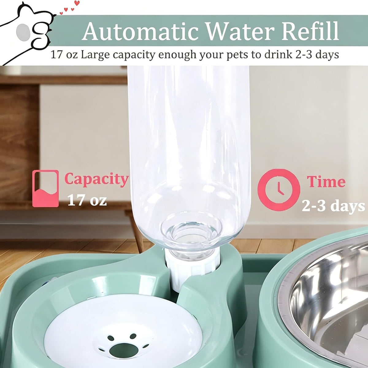 Non-Slip Dog Cat Food and Water Bowls Set with Water Dispenser