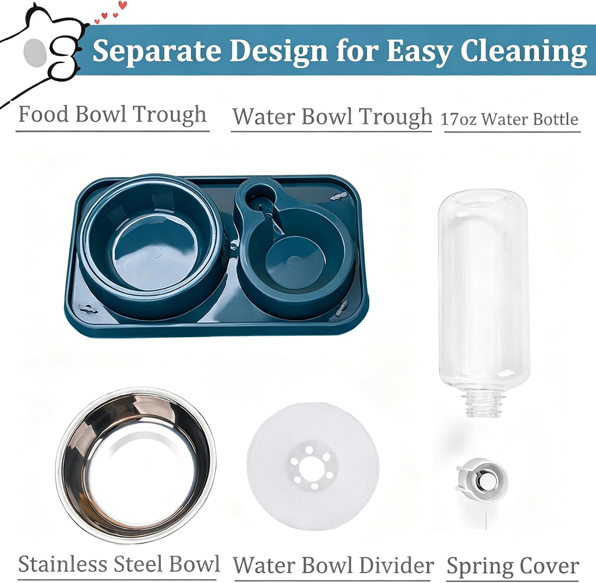 Non-Slip Dog Cat Food and Water Bowls Set with Water Dispenser