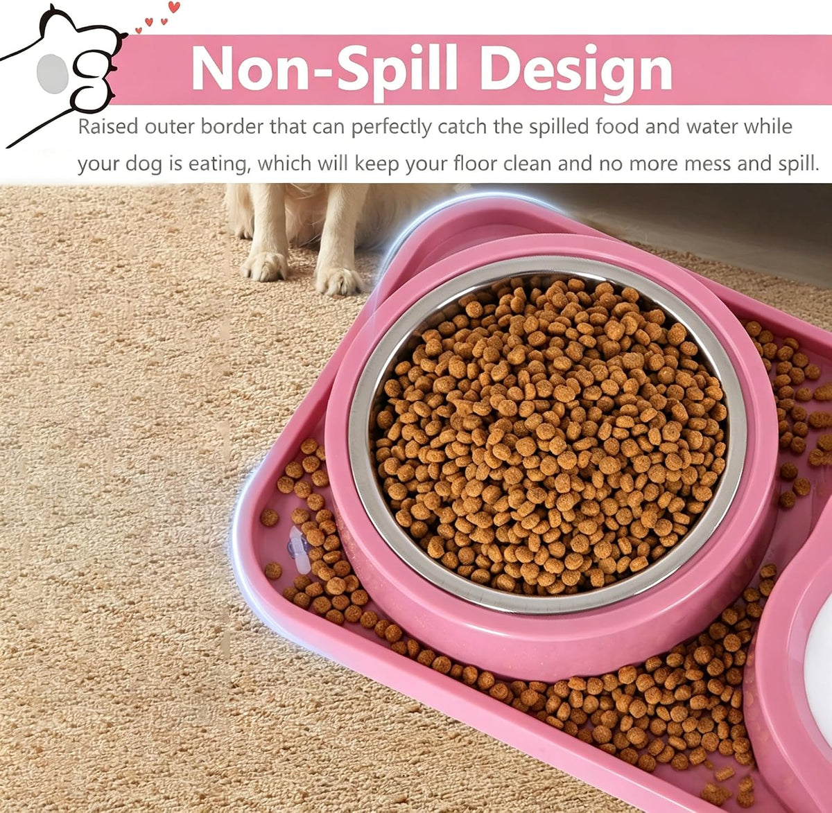 Non-Slip Dog Cat Food and Water Bowls Set with Water Dispenser