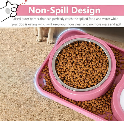 Non-Slip Dog Cat Food and Water Bowls Set with Water Dispenser