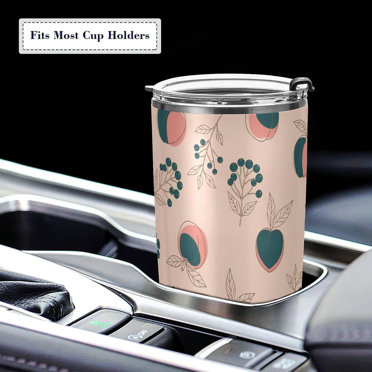 Tumbler with Lid and Straw Fruit Peaches Berries Beige Pattern Travel Coffee Cup Mug Insulated Tumblers Reusable Drinking Mugs Cups Water Bottles Stainless Steel Mug Tea Cup 20oz