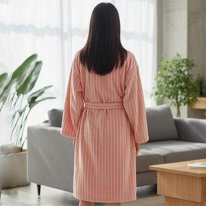 Cotton Terry Stripe Bathrobe For Women And Men,Luxury Kimono Soft Terry Cloth Robe,Comfortable Loungewear Nightwear