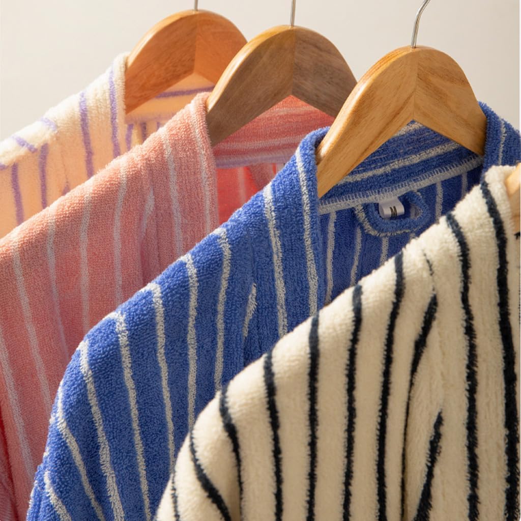 Cotton Terry Stripe Bathrobe For Women And Men,Luxury Kimono Soft Terry Cloth Robe,Comfortable Loungewear Nightwear