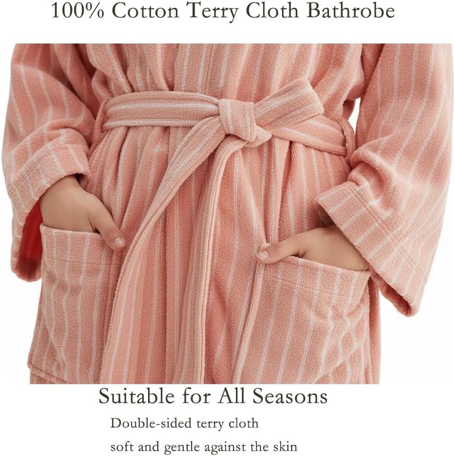 Cotton Terry Stripe Bathrobe For Women And Men,Luxury Kimono Soft Terry Cloth Robe,Comfortable Loungewear Nightwear