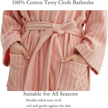 Cotton Terry Stripe Bathrobe For Women And Men,Luxury Kimono Soft Terry Cloth Robe,Comfortable Loungewear Nightwear