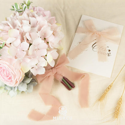 Chiffon Silk Ribbon 1 Inch x 21Yds Handmade Fringe Chiffon Silk Ribbon Peach Powder/Nude/Cream Frayed Chiffon Ribbon for Wedding Invitation Flower Bouquets Bridal Shower Gift Wrapping