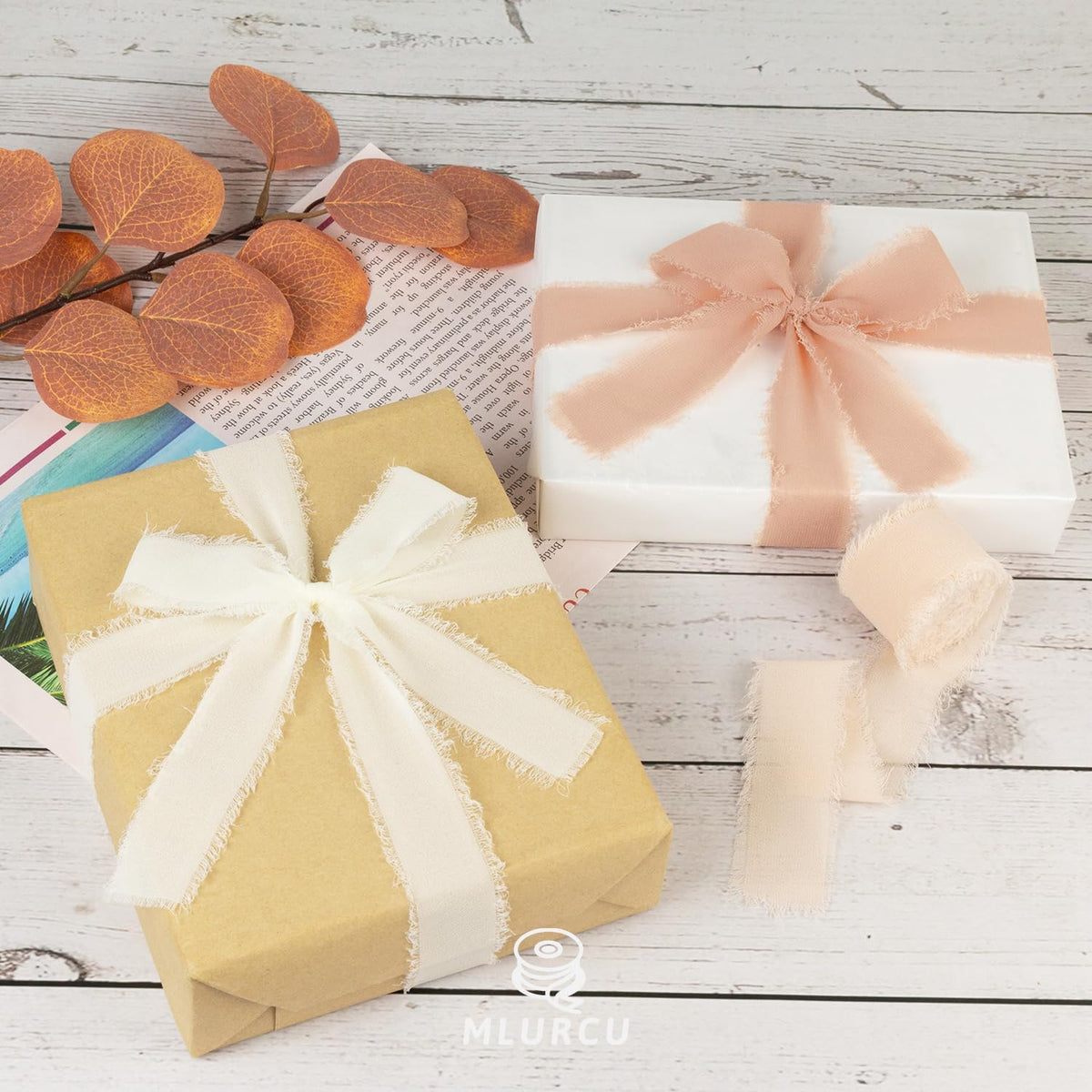Chiffon Silk Ribbon 1 Inch x 21Yds Handmade Fringe Chiffon Silk Ribbon Peach Powder/Nude/Cream Frayed Chiffon Ribbon for Wedding Invitation Flower Bouquets Bridal Shower Gift Wrapping