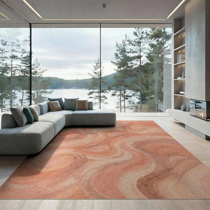 8'x10' Washable Flatwoven Rug, Coral Modern Abstract Stain Resistant Extra Large Carpet Non-Slip Chair-Friendly Mat for Dining Room, Large Office, Lounge | Ref:2164767