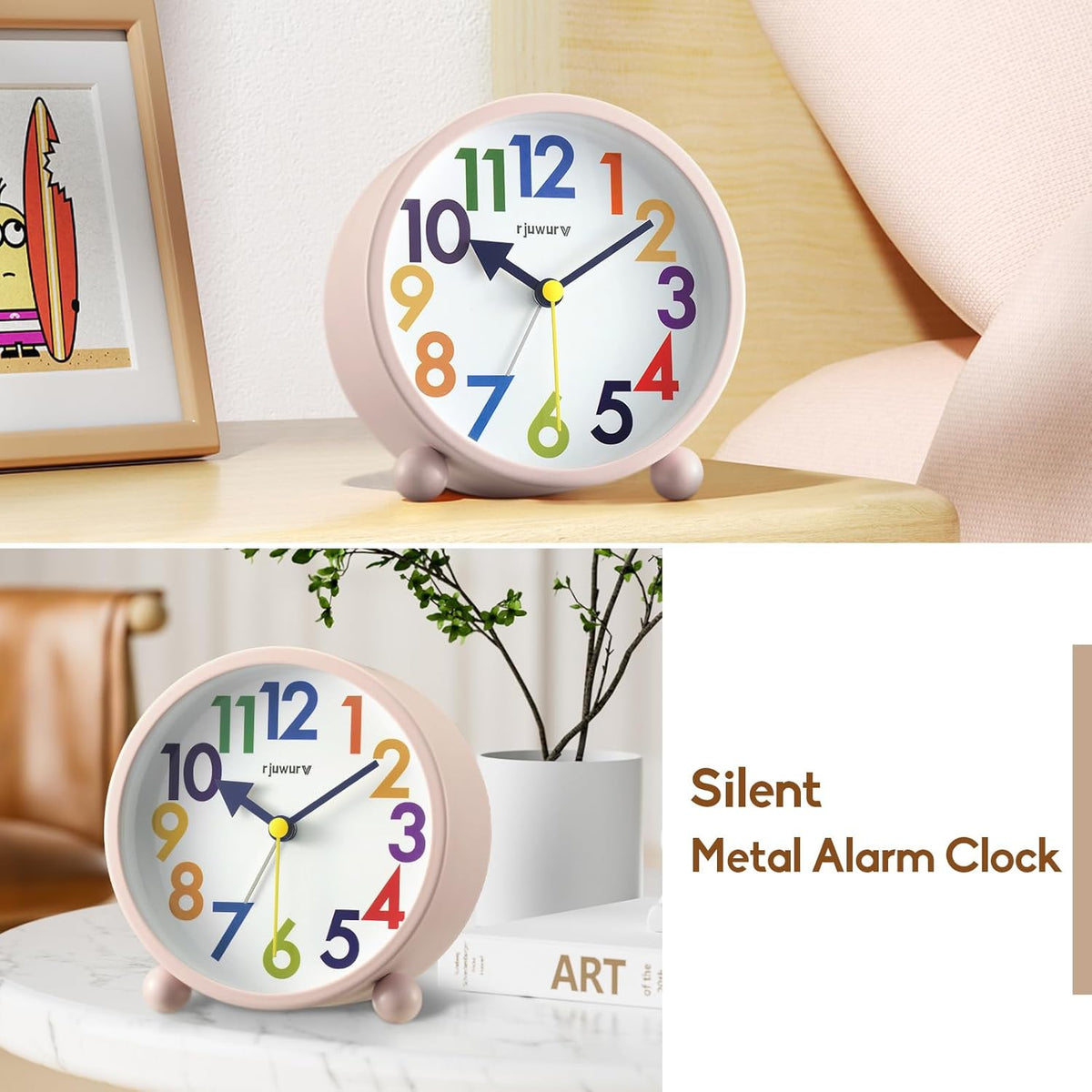 Metal Super Silent Beep Alarm Clock, Desk Alarm Clock Bedroom Clock, Child Interest Alarm Clock(Misty Pink)