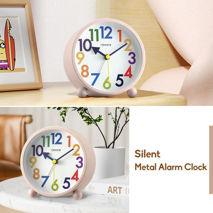 Metal Super Silent Beep Alarm Clock, Desk Alarm Clock Bedroom Clock, Child Interest Alarm Clock(Misty Pink)