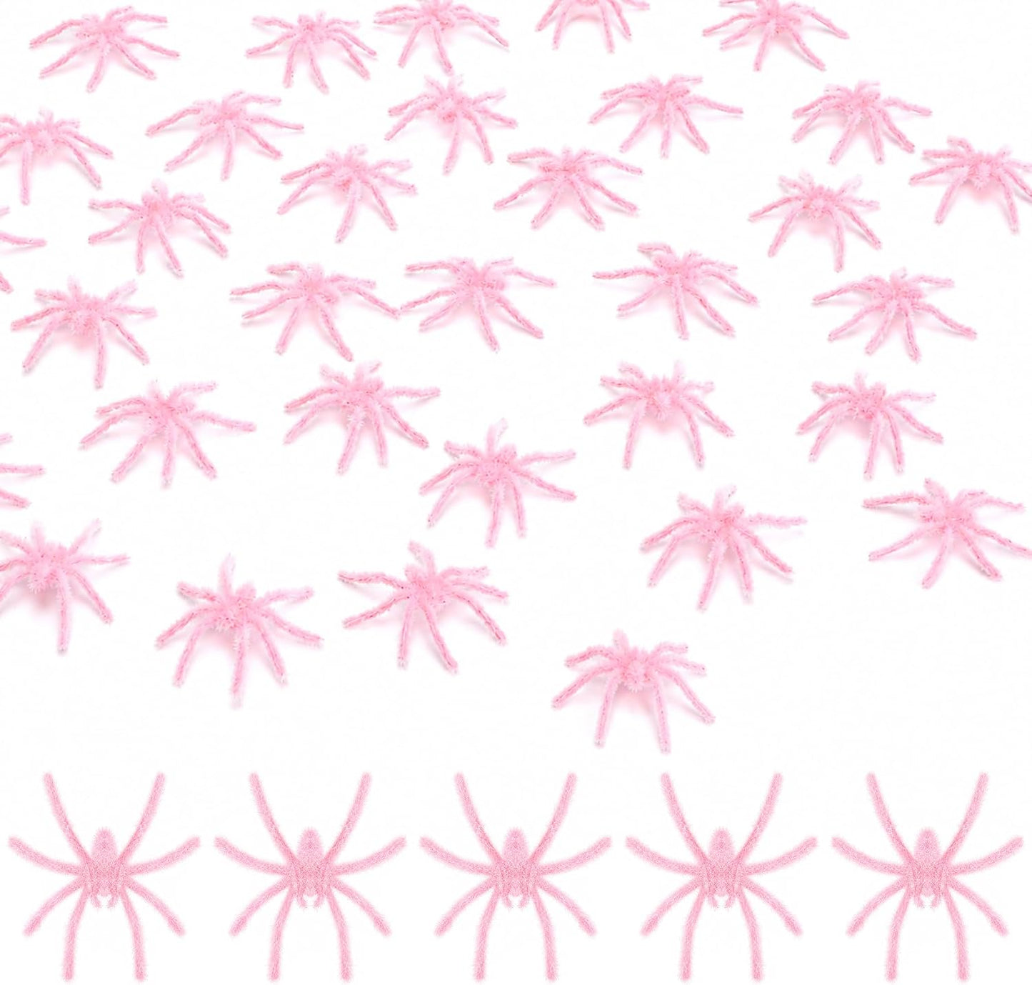 40 Pcs Halloween Mini Fuzzy Spider，Pink Flocking Fake Spiders