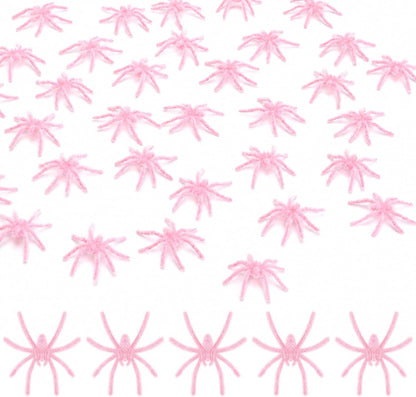 40 Pcs Halloween Mini Fuzzy Spider，Pink Flocking Fake Spiders