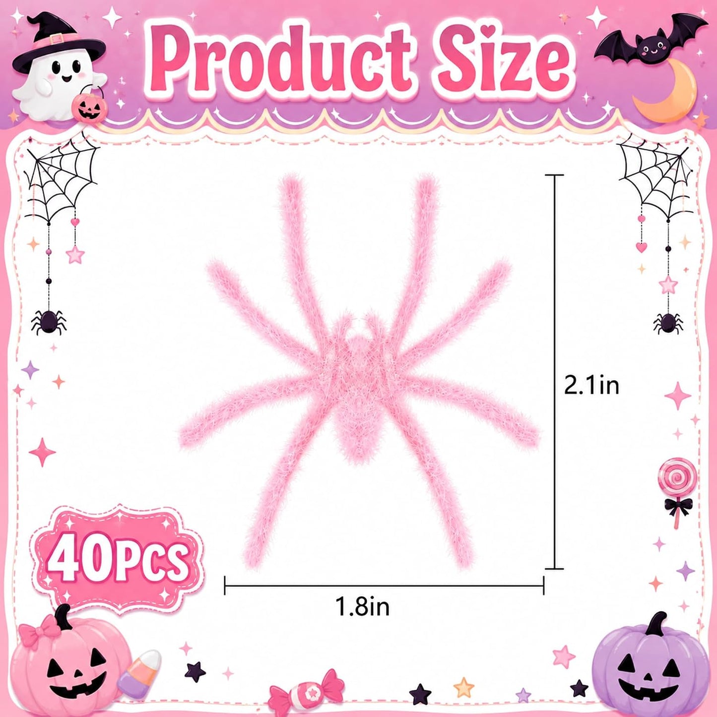 40 Pcs Halloween Mini Fuzzy Spider，Pink Flocking Fake Spiders