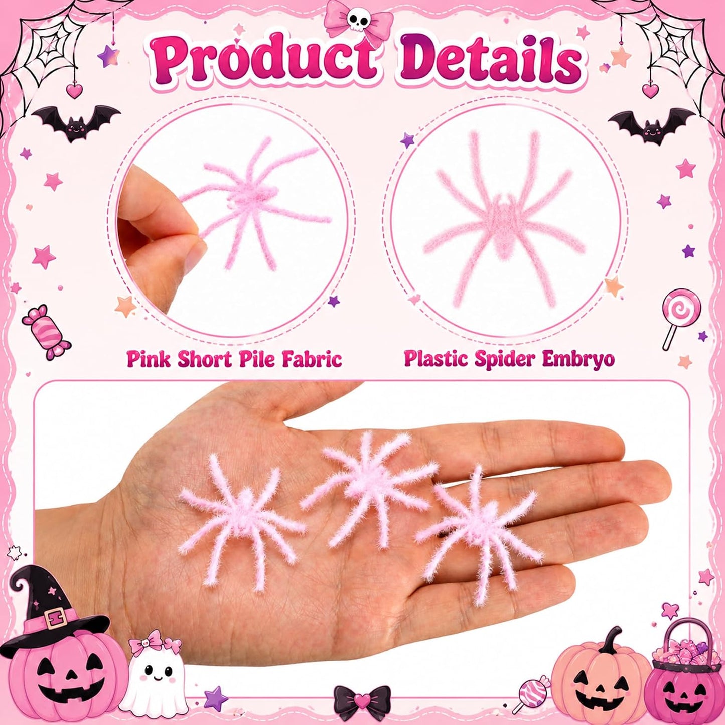 40 Pcs Halloween Mini Fuzzy Spider，Pink Flocking Fake Spiders