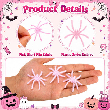 40 Pcs Halloween Mini Fuzzy Spider，Pink Flocking Fake Spiders