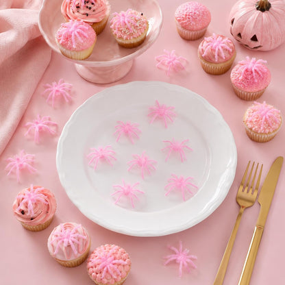 40 Pcs Halloween Mini Fuzzy Spider，Pink Flocking Fake Spiders