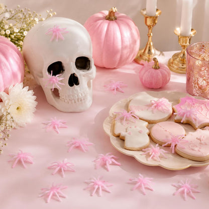 40 Pcs Halloween Mini Fuzzy Spider，Pink Flocking Fake Spiders