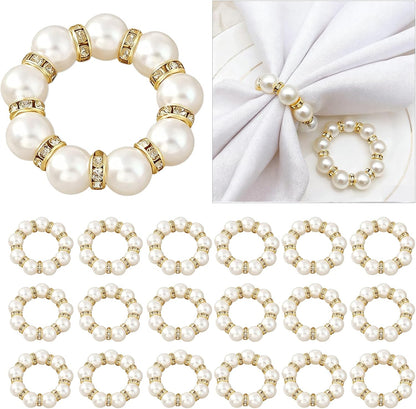 50Pcs Pearl Napkin Rings, Imitation Pearl Ring Napkin Wedding Beaded White