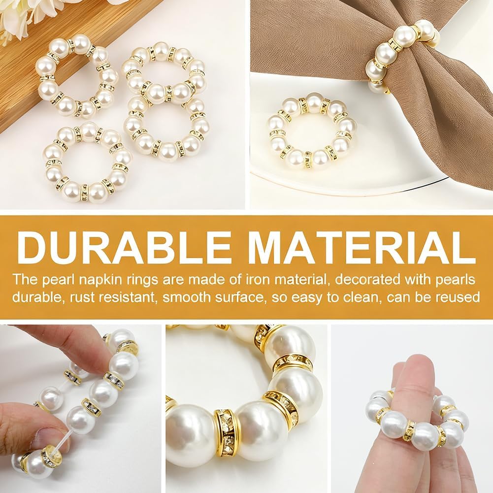 50Pcs Pearl Napkin Rings, Imitation Pearl Ring Napkin Wedding Beaded White
