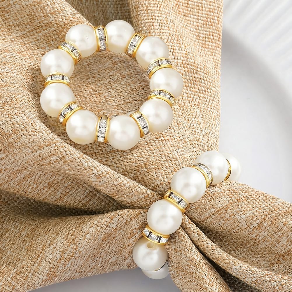 50Pcs Pearl Napkin Rings, Imitation Pearl Ring Napkin Wedding Beaded White