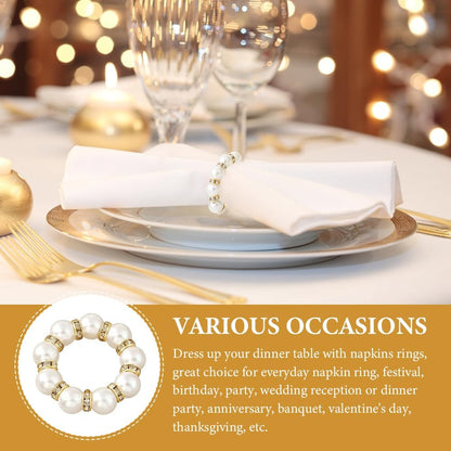 50Pcs Pearl Napkin Rings, Imitation Pearl Ring Napkin Wedding Beaded White