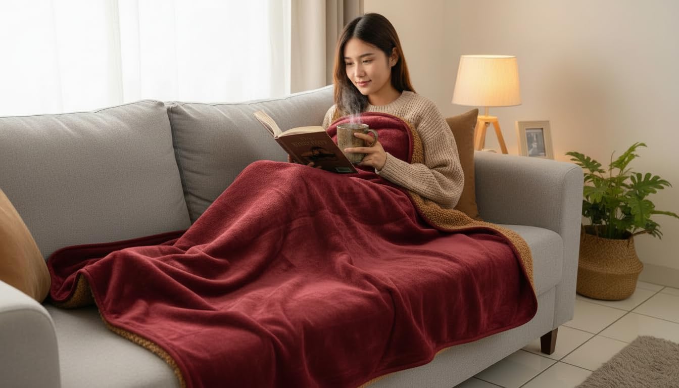 Waterproof Reversible Blanket - Leakproof Furniture Protector, Throw for Sofa, Bed, Car Seat, Couch Cover for People, Pets, Cats & Dogs - Machine Washable - Red Wine Flannel & Gold Sherpa (40” x 60”)