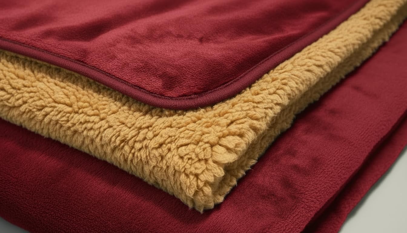 Waterproof Reversible Blanket - Leakproof Furniture Protector, Throw for Sofa, Bed, Car Seat, Couch Cover for People, Pets, Cats & Dogs - Machine Washable - Red Wine Flannel & Gold Sherpa (40” x 60”)