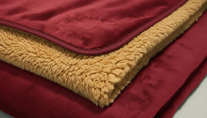 Waterproof Reversible Blanket - Leakproof Furniture Protector, Throw for Sofa, Bed, Car Seat, Couch Cover for People, Pets, Cats & Dogs - Machine Washable - Red Wine Flannel & Gold Sherpa (40” x 60”)