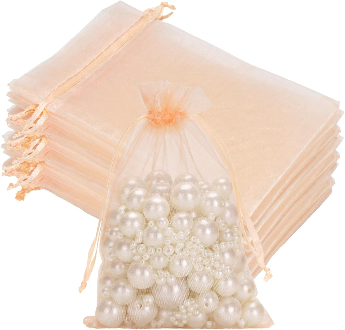50Pcs Peach Organza Bags - 4x6 In Jewelry Drawstring Mesh Pouch, Sheer Party Favor Bags for DIY Craft, Gift Wrapping, Jewelry Packaging, Wedding Favor