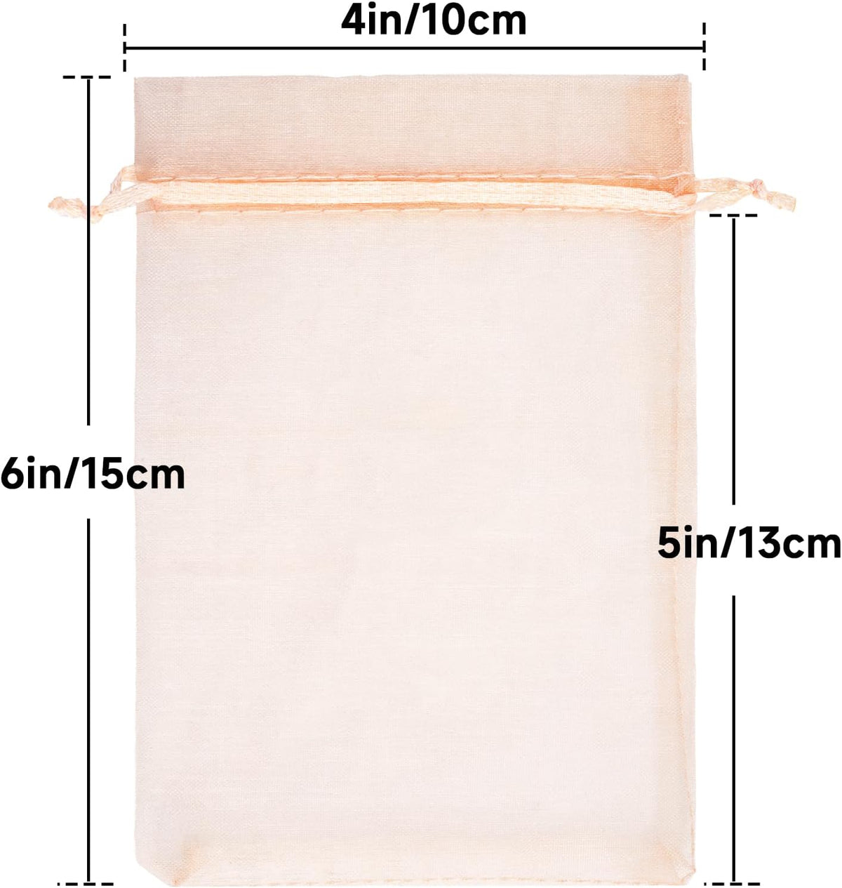 50Pcs Peach Organza Bags - 4x6 In Jewelry Drawstring Mesh Pouch, Sheer Party Favor Bags for DIY Craft, Gift Wrapping, Jewelry Packaging, Wedding Favor