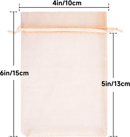 50Pcs Peach Organza Bags - 4x6 In Jewelry Drawstring Mesh Pouch, Sheer Party Favor Bags for DIY Craft, Gift Wrapping, Jewelry Packaging, Wedding Favor