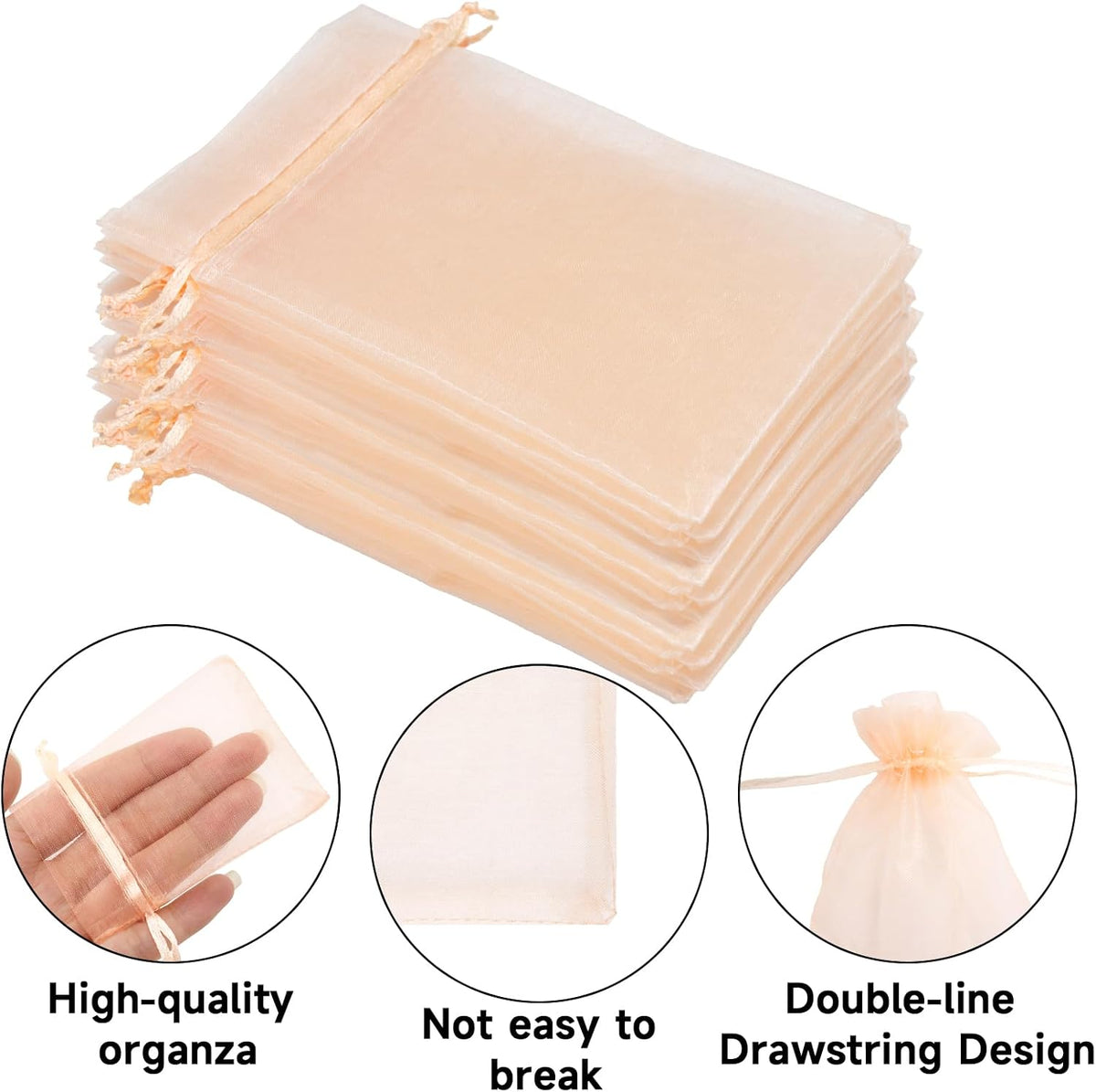 50Pcs Peach Organza Bags - 4x6 In Jewelry Drawstring Mesh Pouch, Sheer Party Favor Bags for DIY Craft, Gift Wrapping, Jewelry Packaging, Wedding Favor