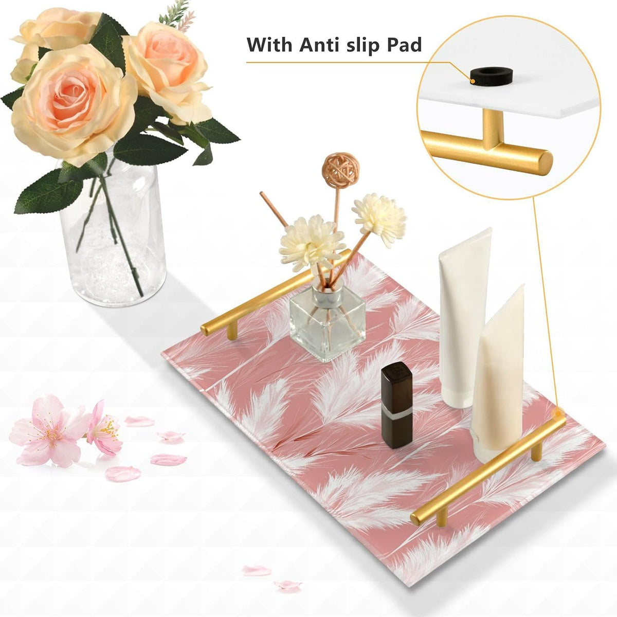 Pampas Peach Decorative Decorative Trays with Handles Serving Tray Handles for Jewelry Perfume for Modern Serving bandeja de plastico para servir