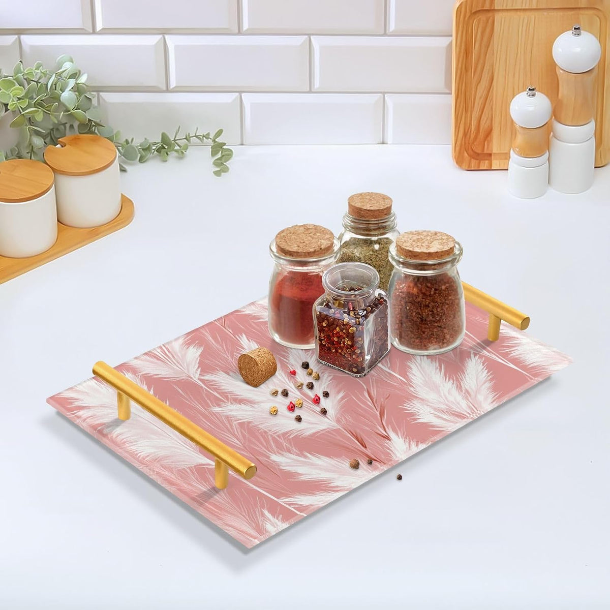 Pampas Peach Decorative Decorative Trays with Handles Serving Tray Handles for Jewelry Perfume for Modern Serving bandeja de plastico para servir