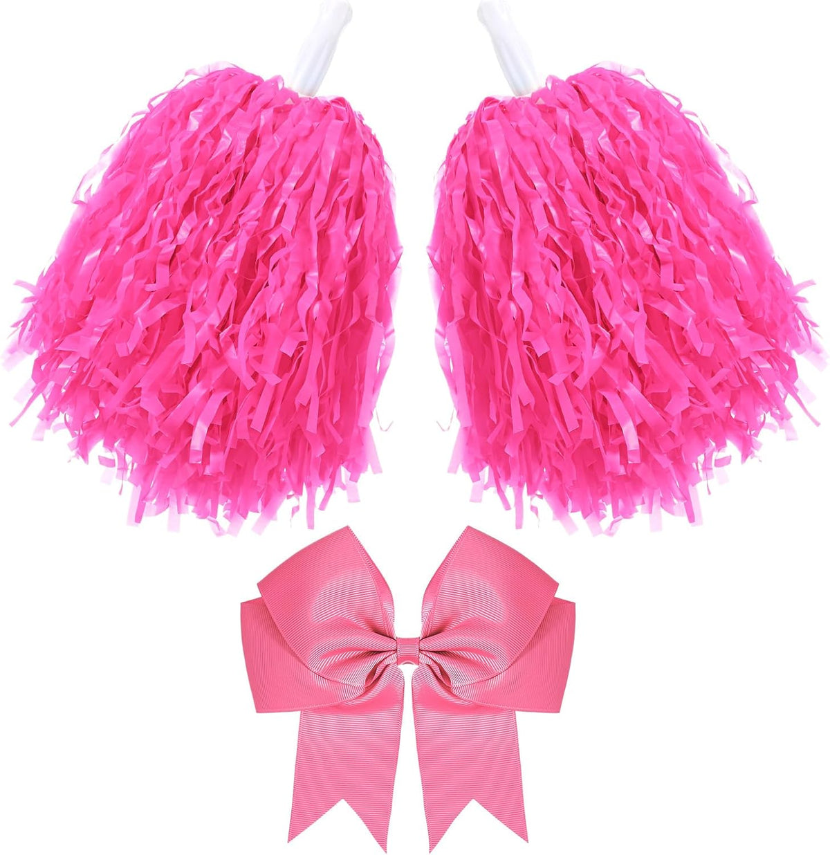 10 Inch Cheerleading Pom Poms with Hair Bow Set,Pink,Classic
