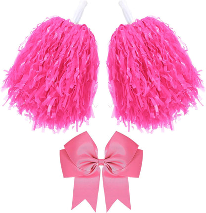 10 Inch Cheerleading Pom Poms with Hair Bow Set,Pink,Classic
