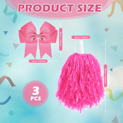 10 Inch Cheerleading Pom Poms with Hair Bow Set,Pink,Classic