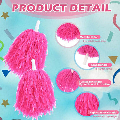 10 Inch Cheerleading Pom Poms with Hair Bow Set,Pink,Classic
