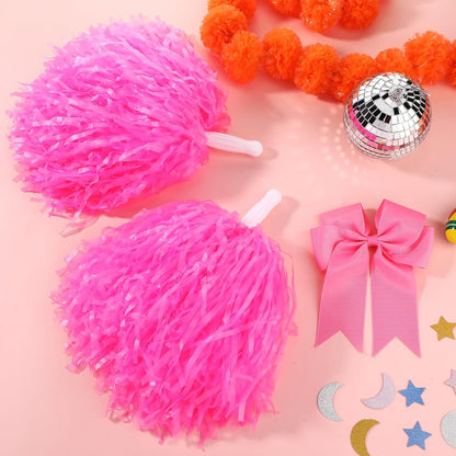 10 Inch Cheerleading Pom Poms with Hair Bow Set,Pink,Classic