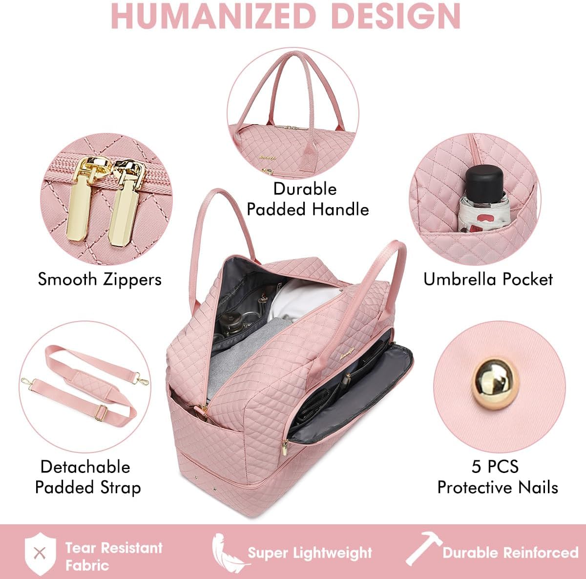 Large Travel Duffle Bags for Women: Weekender Bag with Shoe Compartment