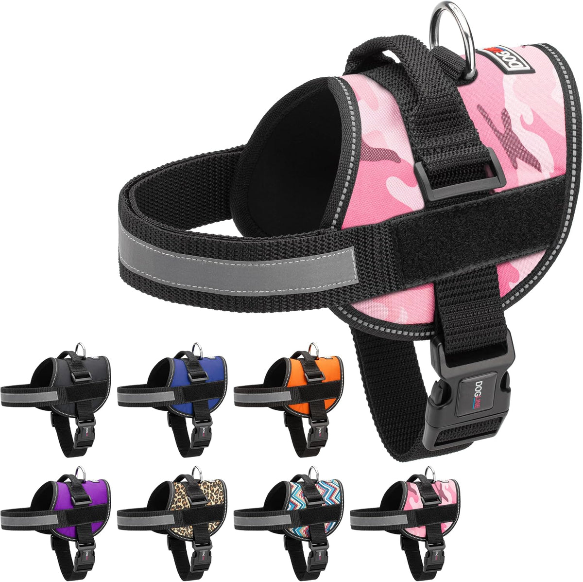 Dog Harness, Reflective No-Pull Adjustable Vest with Handle for Walking, Training, Breathable, No - Choke Harness for Small, Medium or Large Dogs Room for Patches Girth 15 to 18 in Pink Camo