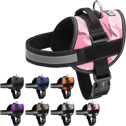 Dog Harness, Reflective No-Pull Adjustable Vest with Handle for Walking, Training, Breathable, No - Choke Harness for Small, Medium or Large Dogs Room for Patches Girth 15 to 18 in Pink Camo