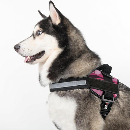 Dog Harness, Reflective No-Pull Adjustable Vest with Handle for Walking, Training, Breathable, No - Choke Harness for Small, Medium or Large Dogs Room for Patches Girth 15 to 18 in Pink Camo